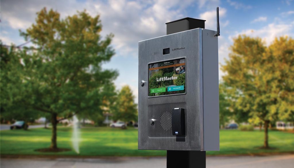 LiftMaster video intercom mounted at a gated community entrance