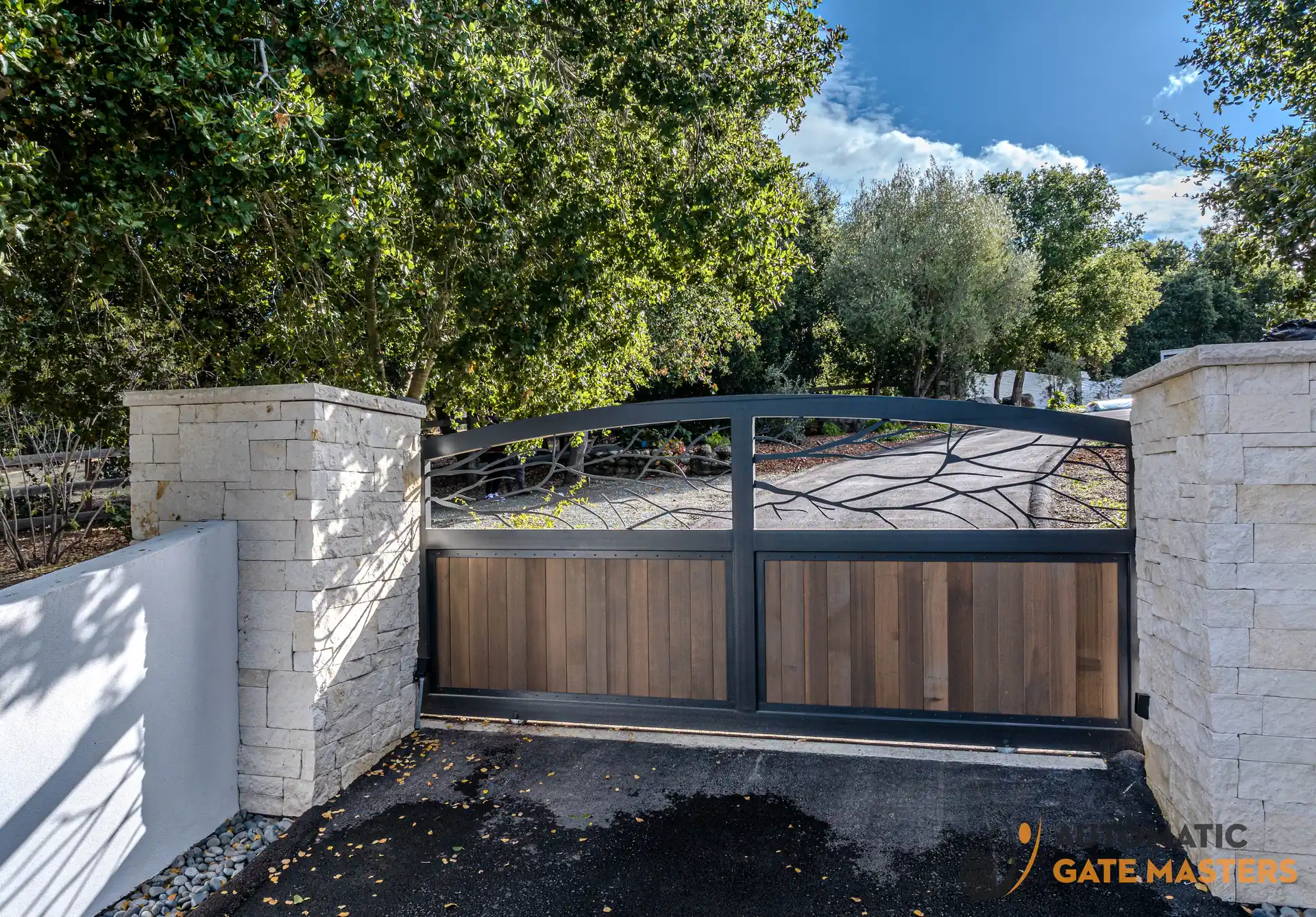 Custom laser-cut sliding driveway gate project in Los Altos Hills CA