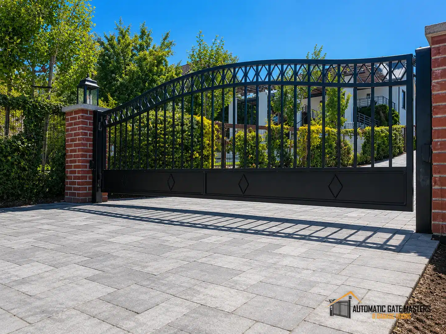Custom steel single swing driveway gate in Burlingame, California