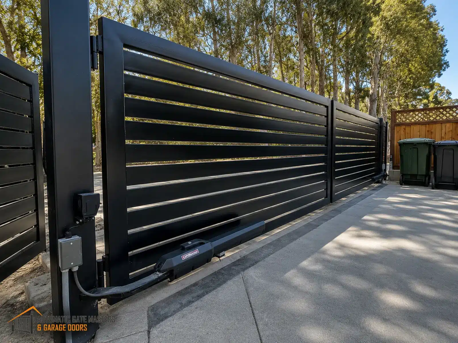LiftMaster LA500 swing gate operator installed on a driveway gate