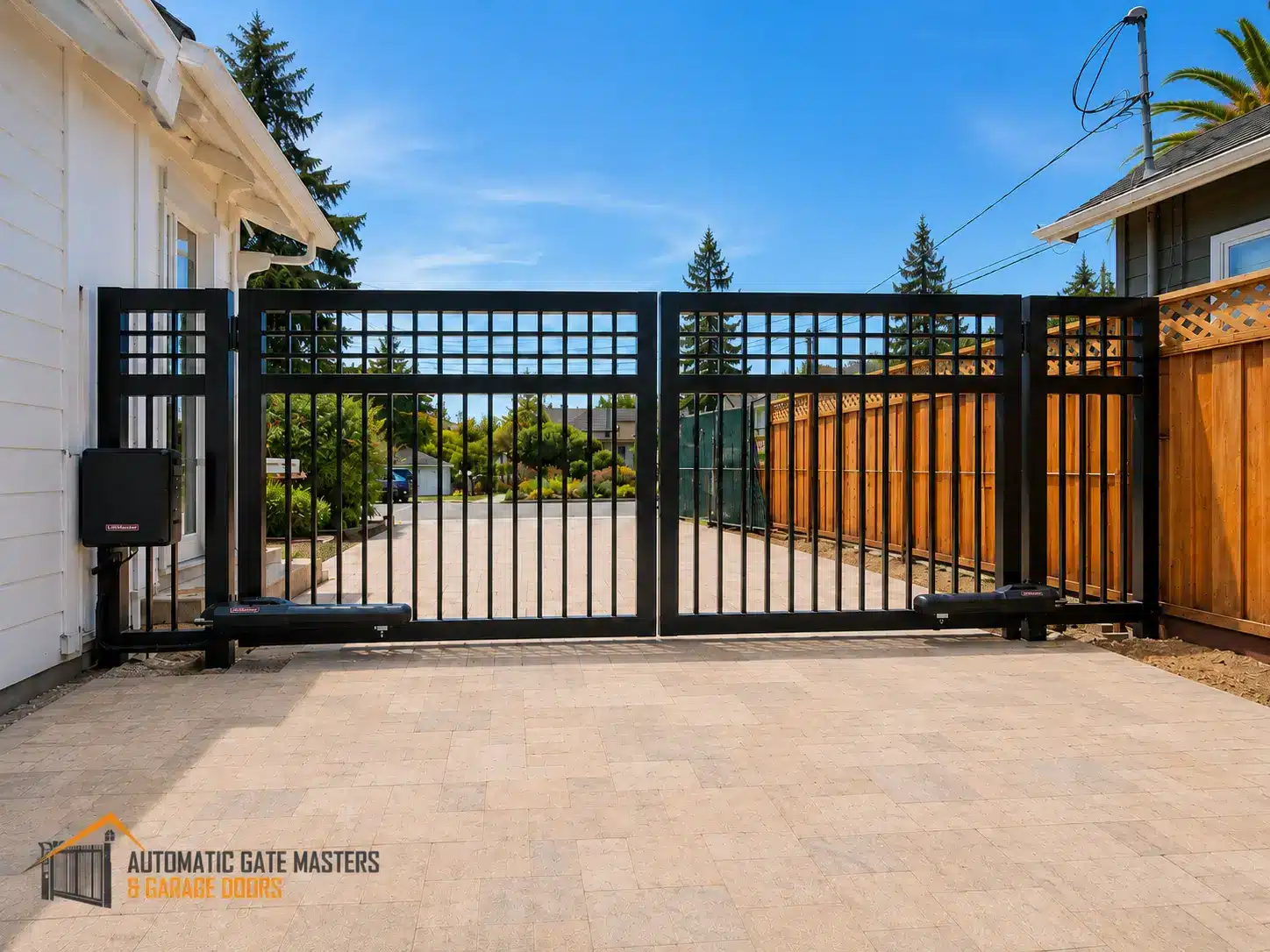 Custom black steel dual swing gate project in Campbell CA