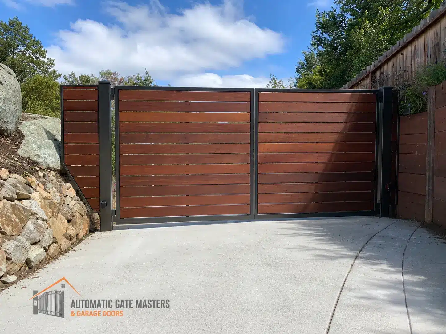 Custom Ipe wood driveway gate project in Emerald Hills, Redwood City CA
